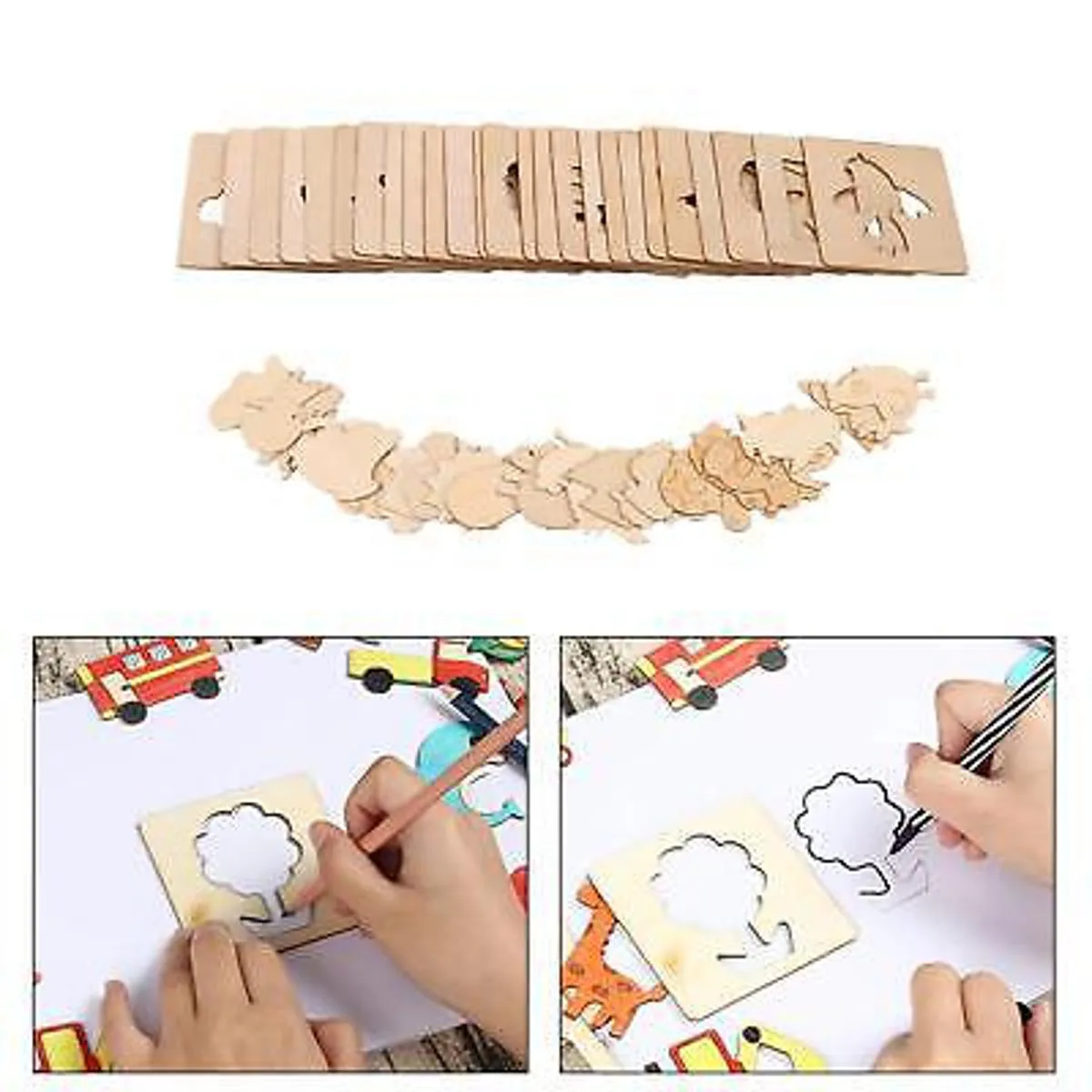 Kids Wooden Drawing & Puzzle Kit Best Learning Toy For Kids 12 Pieces image 2