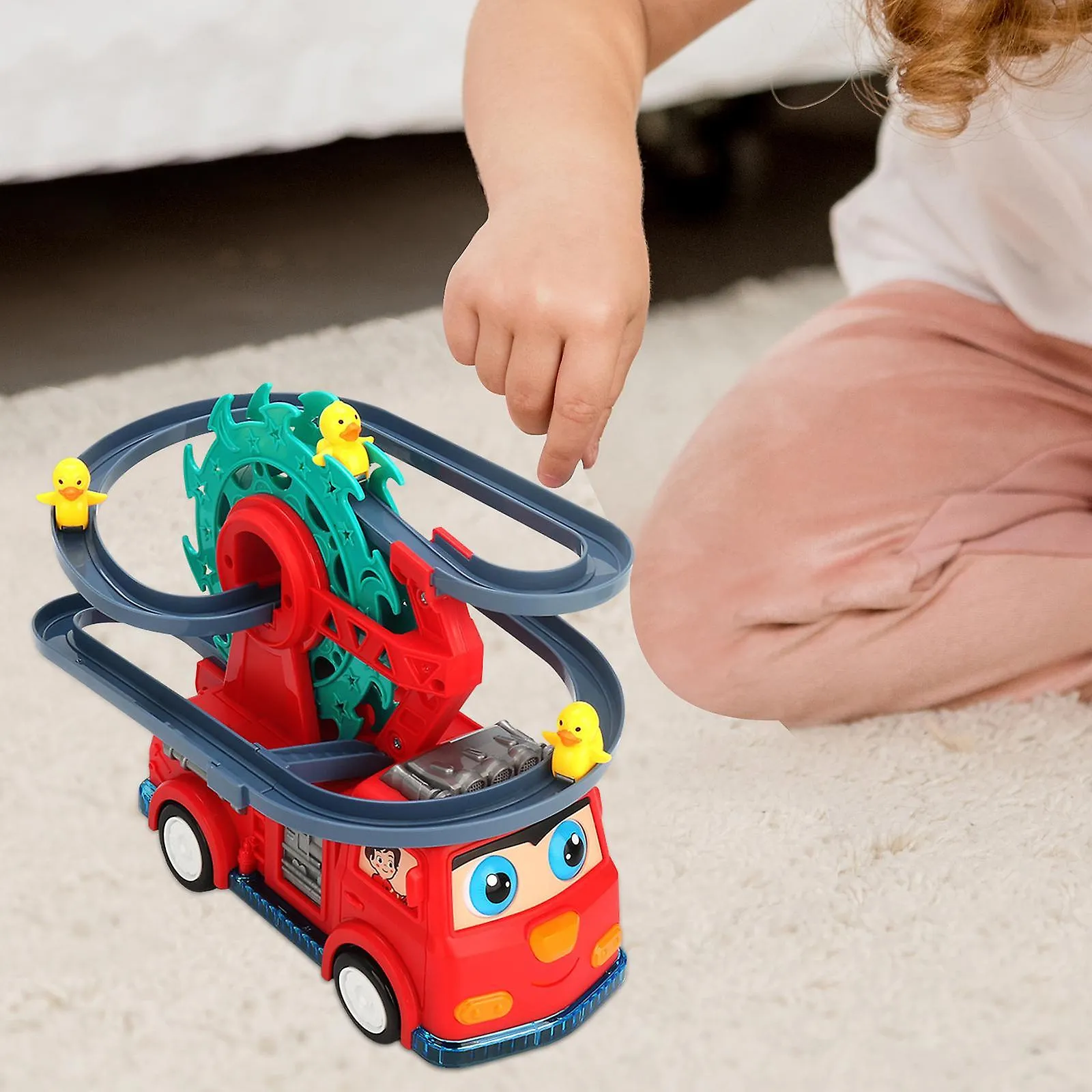 Duck Climbing Stairs, Electric Universal Fire Rail Car, Music And Lighting Ferris Roller Skate Slide Toys, Boys Girls Kids Toys image 2