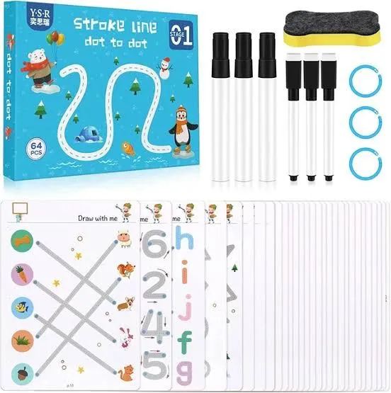 Magical Tracing Workbook Reusable Calligraphy Copybook Practice Drawing Book with Pen and Eraser,Help Children Improve Concentration and Hand-Eye Coordination
 64 Pages image 1