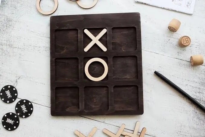 10-Piece Premium Wood Tic-Tac-Toe Board Game 6" Outdoor/Indoor Party Set Toy for Children/Adults, Classic Coffee image 3