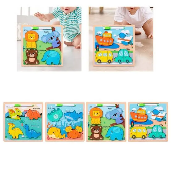 2 In 1 Wooden Puzzle Drawing Board Jigsaw Board Color Shapes Montessori Multifunctional White Board Wuth Puzzles For 2 3 4 5  Year Old Boys Girl And Kids Fun And Learn Toy Best Educational Utensils image 2