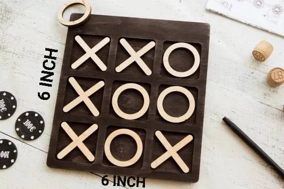 10-Piece Premium Wood Tic-Tac-Toe Board Game 6" Outdoor/Indoor Party Set Toy for Children/Adults, Classic Coffee image 1