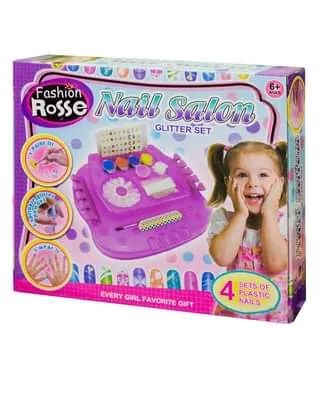 Nail Art Saloon Glitter Set For Nail Polishing Pretend  Play Girls Toys - pink image 2