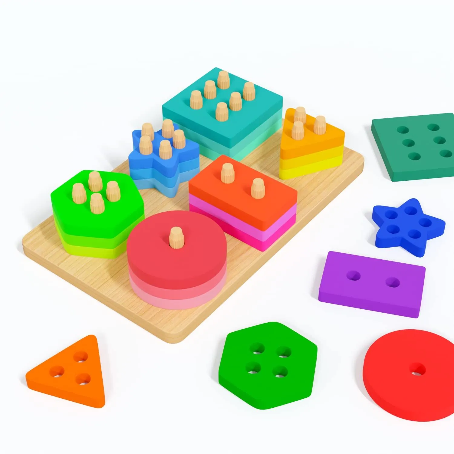 Children puzzle wooden six sets of column toys early education wisdom set of column intelligence geometric shape cognition matching blocks image 1