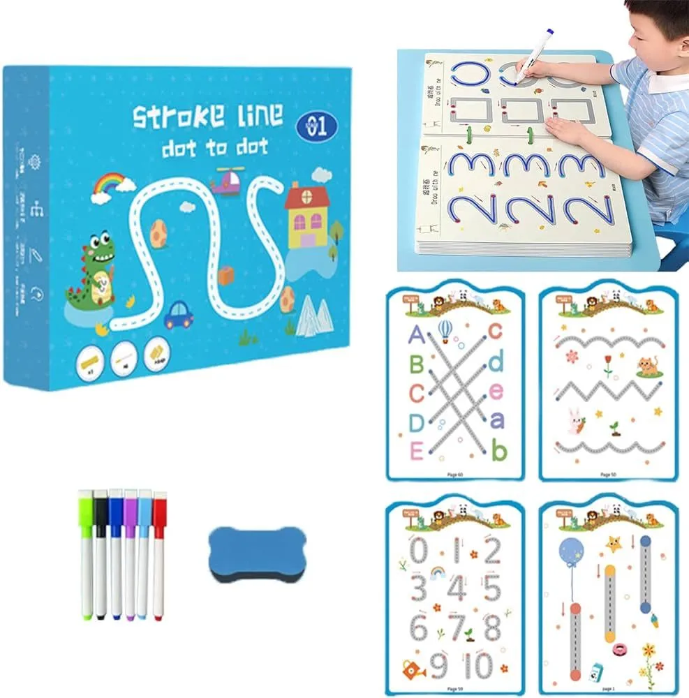 Magical Tracing Workbook Reusable Calligraphy Copybook Practice Drawing Book with Pen and Eraser,Help Children Improve Concentration and Hand-Eye Coordination
 64 Pages image 5