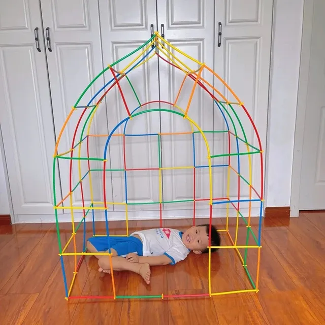 Rainbow Straw Constructor Stem Building Toys 240 pcs Interlocking Plastic Educational Toys Engineering Building Blocks -Construction Blocks- Colorful Motor Skills Interlocking Plastic Engineering Toys Best Educational Toys Gift for Boys & Girls image 5