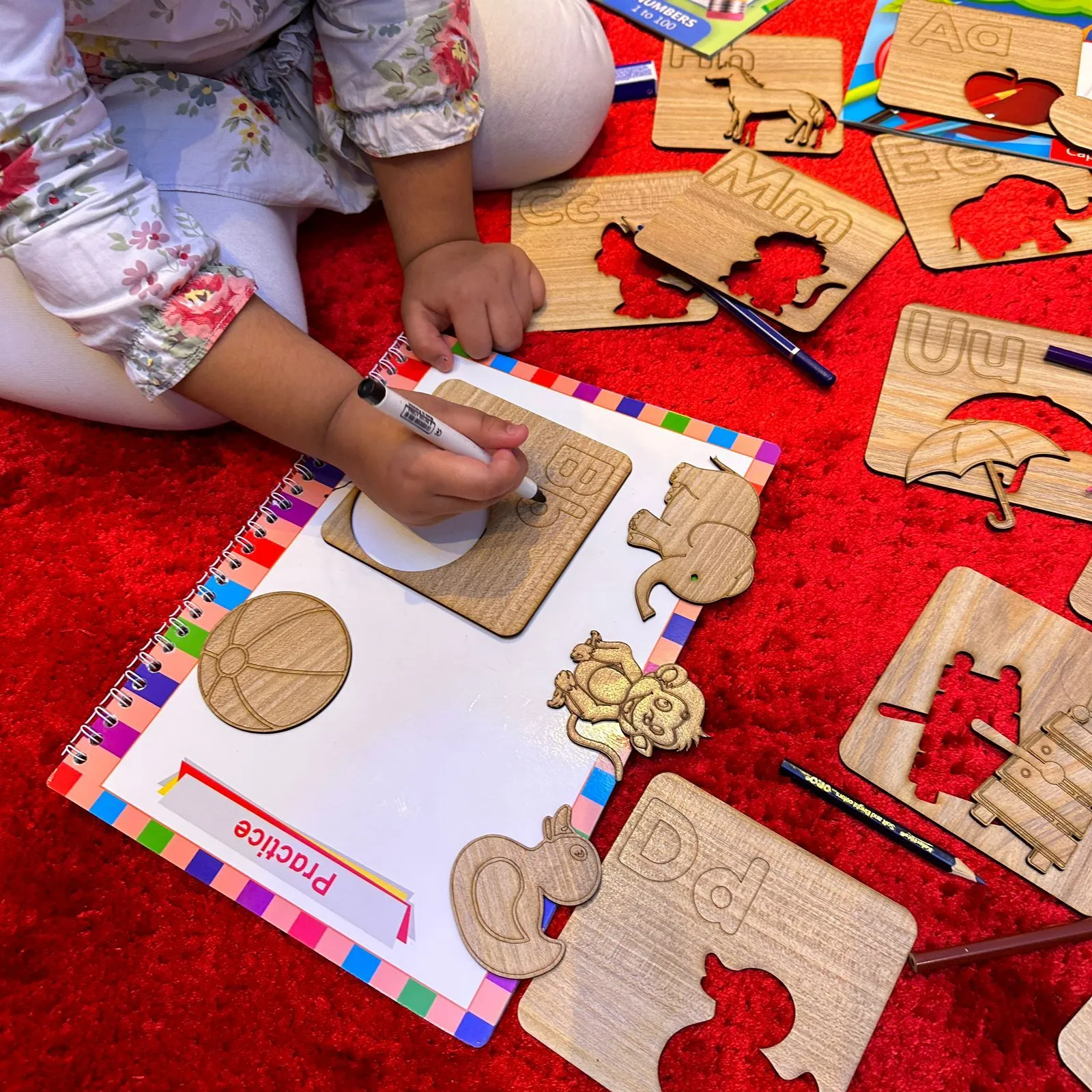 ABC kids Wooden Drawing Stencils - Complete Alphabets With Free 6 Pencil Colors image 5
