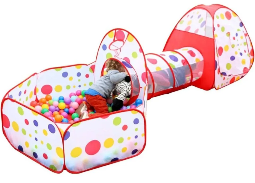 Nice baby 3 In1 Set Kids Play Tent Play Tunnel, Baby Ball Pit with Basketball Hoop, Pop Up Castle Tunnel Crawl Playhouse Toddlers Foldable Gifts for Boys&Girls(Balls Not Included) image 3