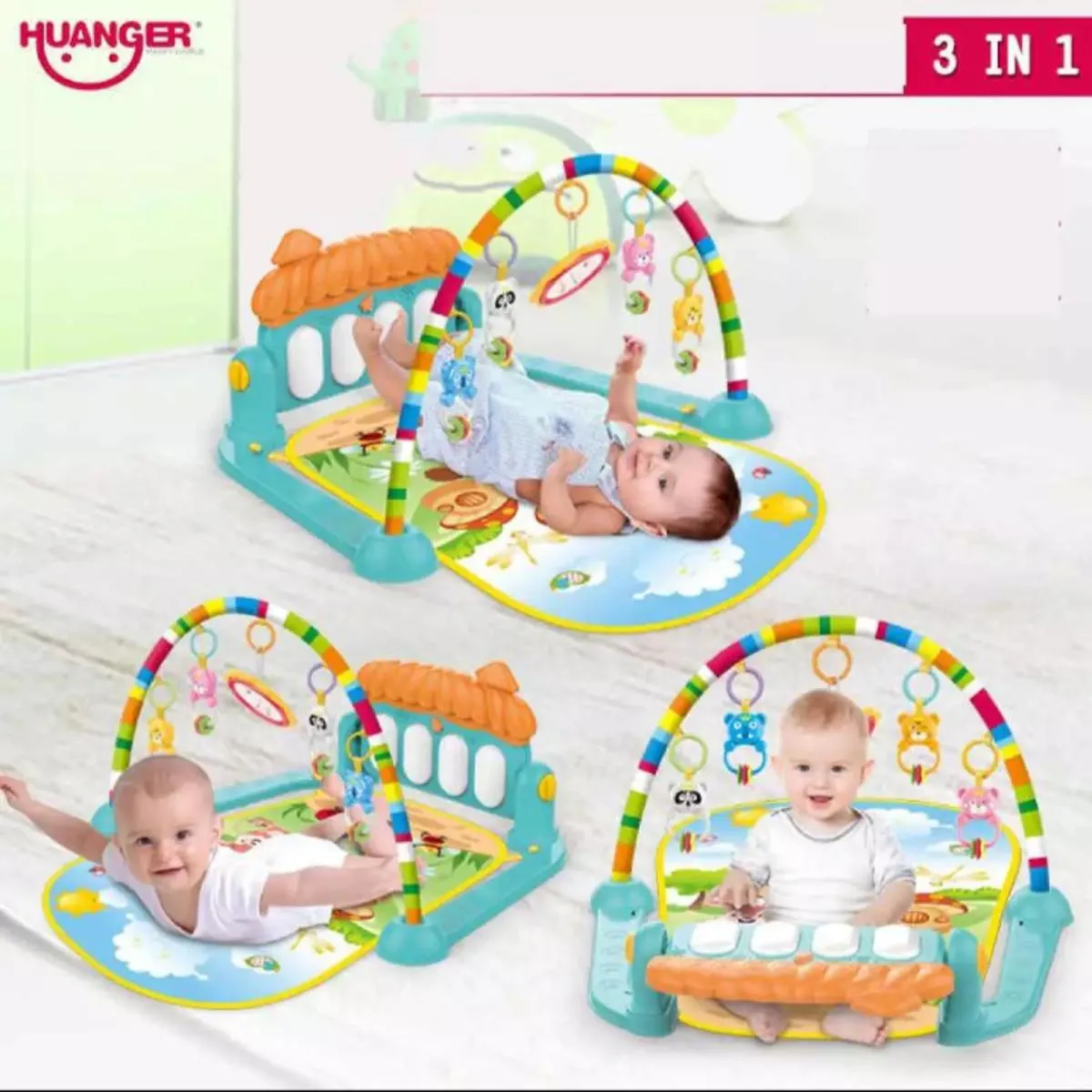 Huanger - 3 In 1 Newborn Baby Play Gym Piano Fitness Rack - Activity Mat image 4