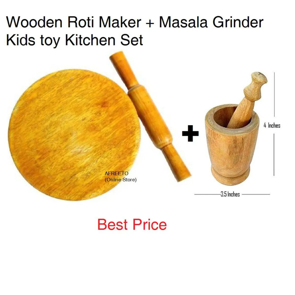 Mini roti maker Small Chakla Belan With Masala Grinfer Wooden Rolling Pin And Board Chakla Belan Toy For Girls image 1