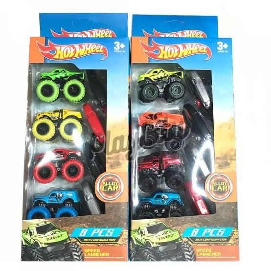 4 Pcs Hot Wheel Monster Trucks With Speed Launcher Ejector For Kids Toddler Monster Truck Toys For Boys Hotwheel 4 Pcs Pack Mini Monster Trucks With Key Launcher Gift image 2