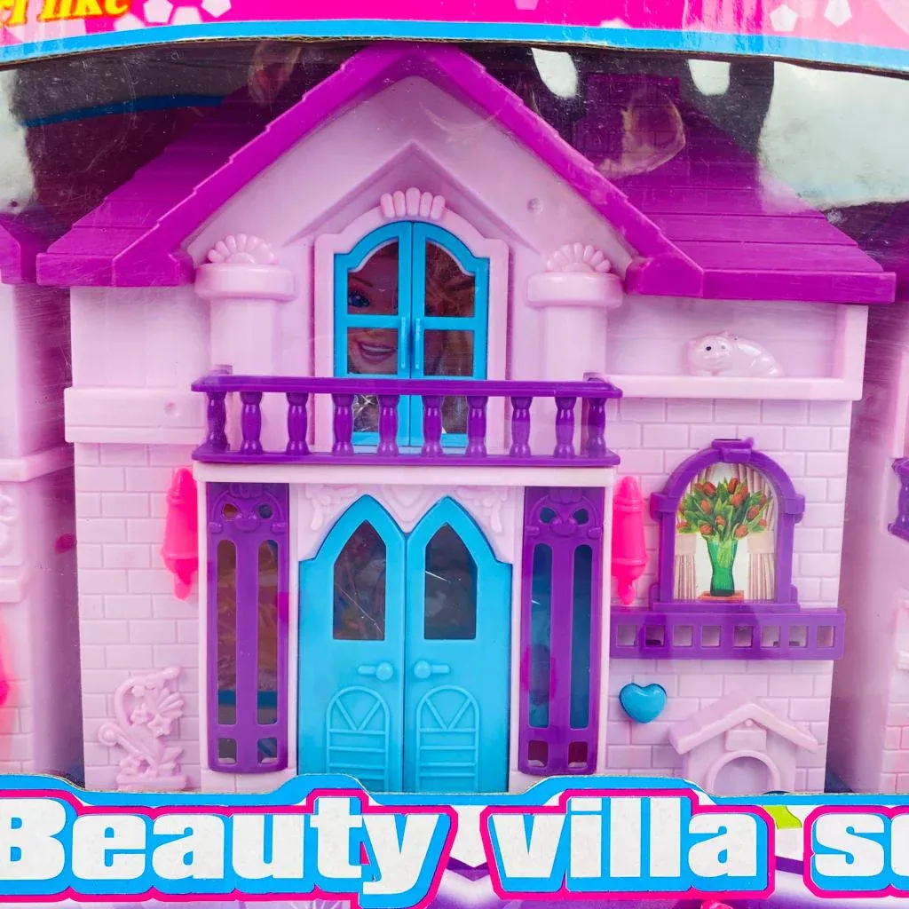 Doll House - Happy Family Villa Set For Girls - Lovely Pink Doll House For Girls - Pink Color Dollhouse Furniture Set - 85 x 40 x 60 cm image 2