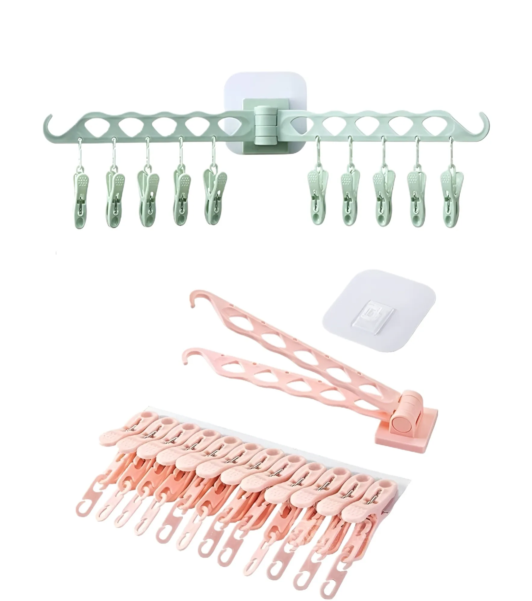 Cloth Hanger Adhesive Multi-Function Hanger with 10 Clip Wall Mounted Foldable Drying Racks (Multicolour ) image 1