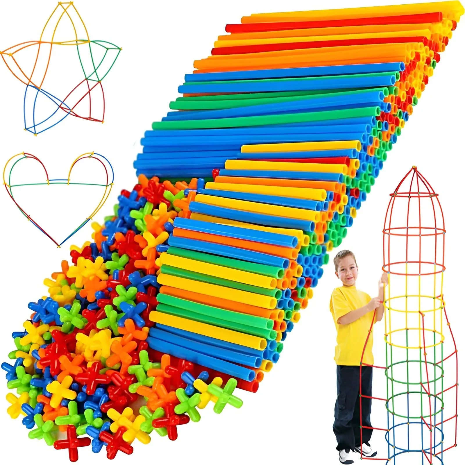 Rainbow Straw Constructor Stem Building Toys 240 pcs Interlocking Plastic Educational Toys Engineering Building Blocks -Construction Blocks- Colorful Motor Skills Interlocking Plastic Engineering Toys Best Educational Toys Gift for Boys & Girls image 3