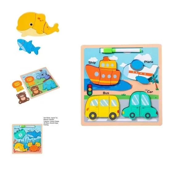 2 In 1 Wooden Puzzle Drawing Board Jigsaw Board Color Shapes Montessori Multifunctional White Board Wuth Puzzles For 2 3 4 5  Year Old Boys Girl And Kids Fun And Learn Toy Best Educational Utensils