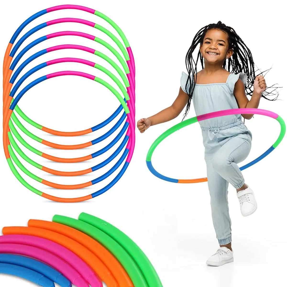 6 Pes Hula Hoop Ring For Girls, Boys, Kids & Adults | Hula Hoop Weighted Abdominal Massage Fitness Exercise Playing Adjustable Twister Rings