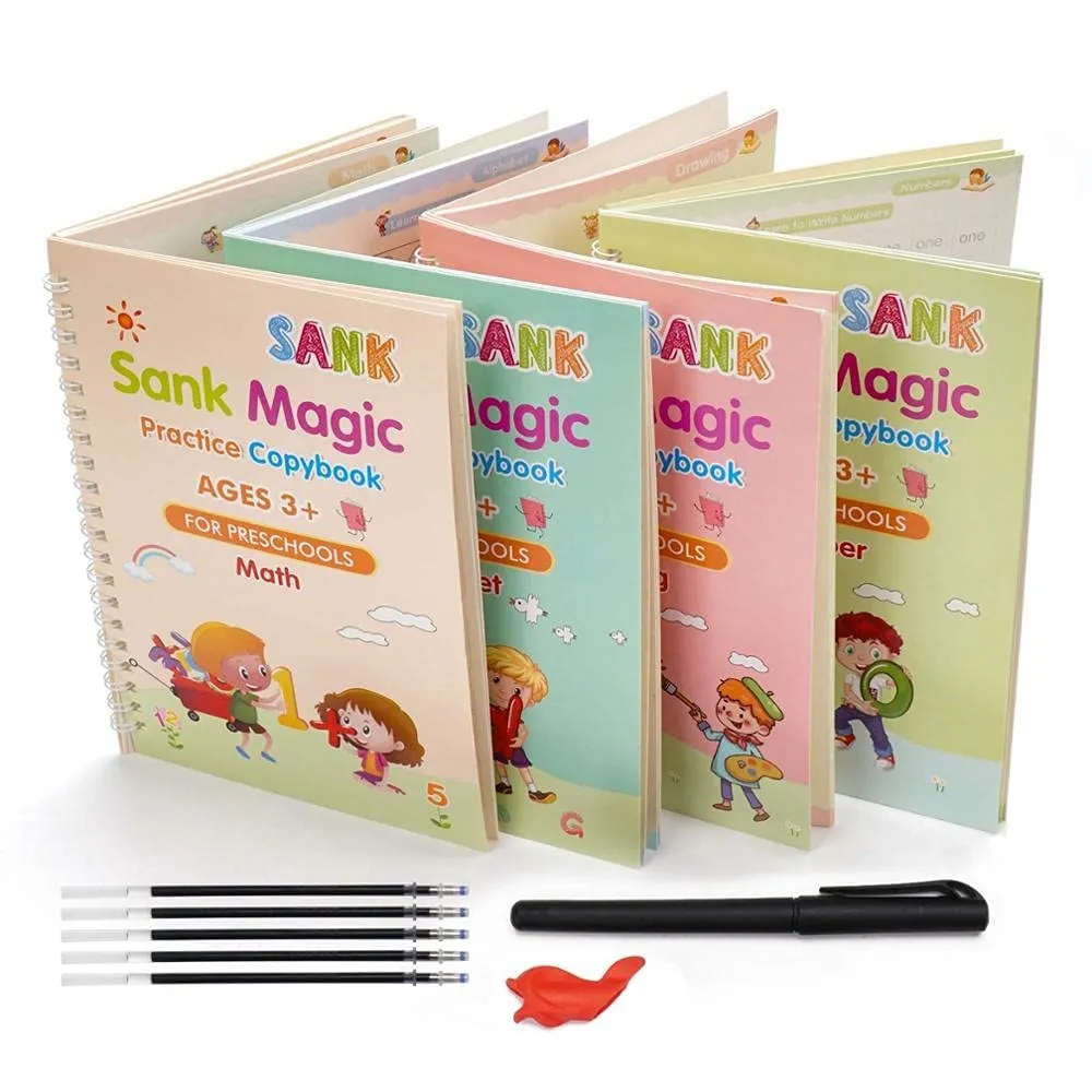 Sank Magic Practice Copybooks with Magic Pen - Reusable Handwriting Workbook for Kids - English Letters, Numbers, Addition, Subtraction, Drawing, and Calligraphy Pens Set for Beginners image 2