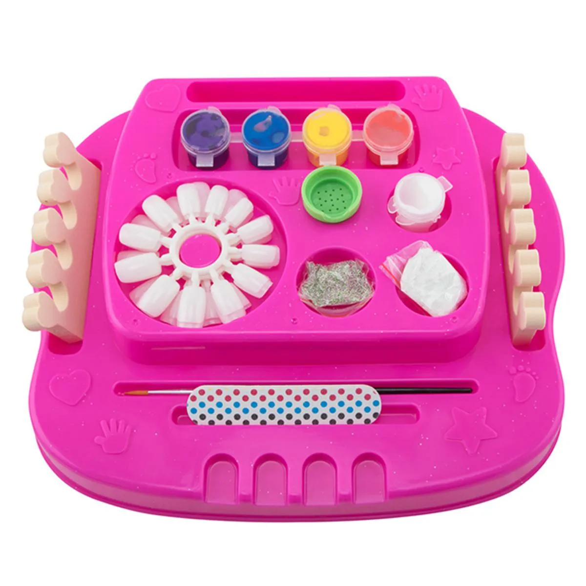 Nail Art Saloon Glitter Set For Nail Polishing Pretend  Play Girls Toys - pink