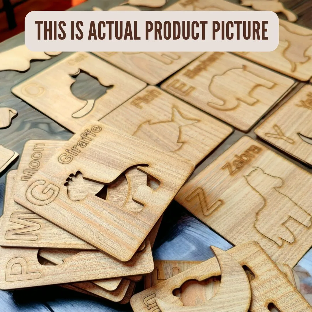 ABC kids Wooden Drawing Stencils - Complete Alphabets With Free 6 Pencil Colors image 6