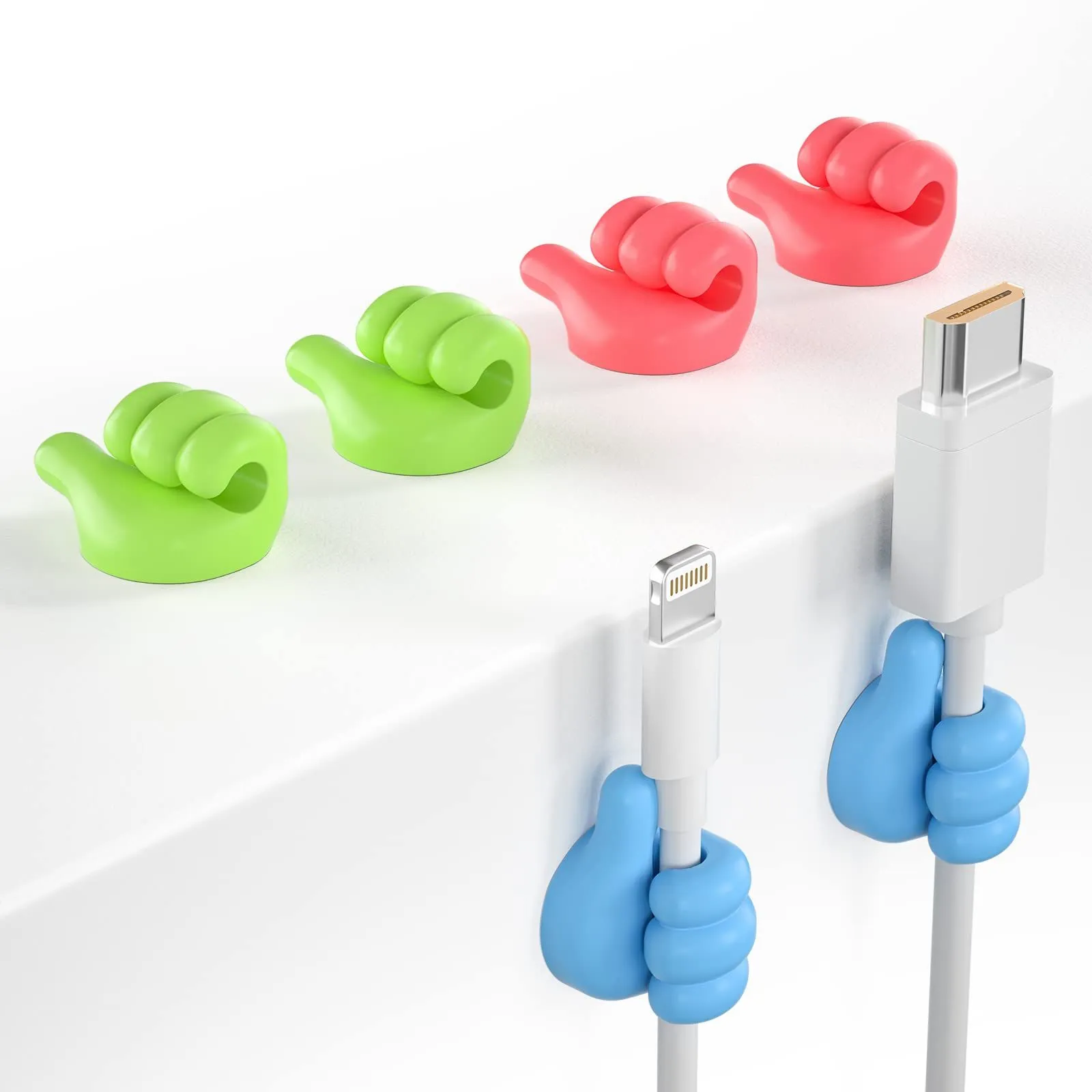 Self Adhesive Thumb Wall Hooks for Hanging, Cable Organizer Clips, No Punching Key Hook Holder, Multifunctional Utility Silicone Hooks Desk Wire Management, Random Color, Pack of 10 image 4