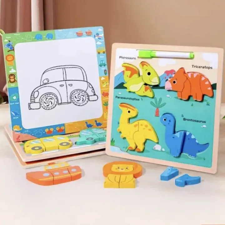 2 In 1 Wooden Puzzle Drawing Board Jigsaw Board Color Shapes Montessori Multifunctional White Board Wuth Puzzles For 2 3 4 5  Year Old Boys Girl And Kids Fun And Learn Toy Best Educational Utensils image 8