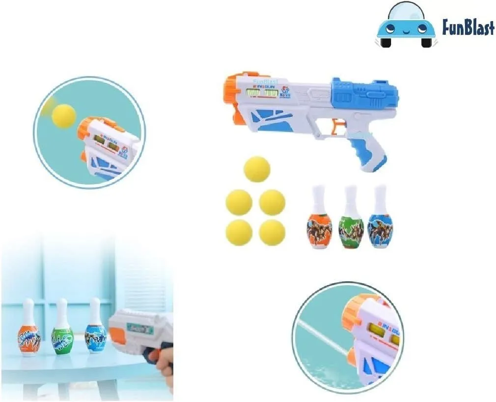 FunBlast Dual Function 5 Ball & Water Shoot Gunn Toy - Gunns Toys for Boys, Kids, Children | 2 in 1 Water Shoot Gun with 3 Bowling Pins & 5 Soft Ball Bullet Toy Gunss image 4