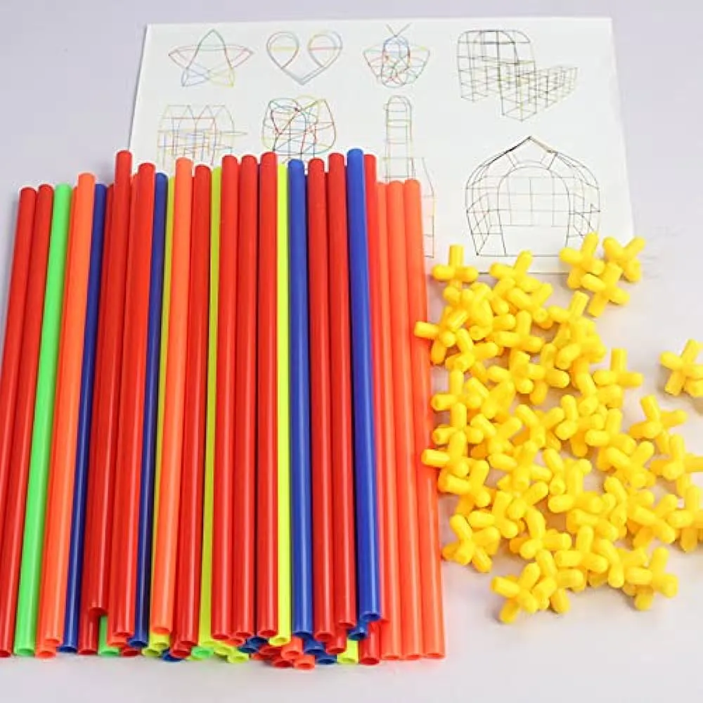 Straw Constructor Toys STEM Building 550 Toy With Box Interlocking Plastic Engineering Thin Tube Blocks Educational Kit for 3 4 5 6 7 years Kids Boys and Girls Gift image 4