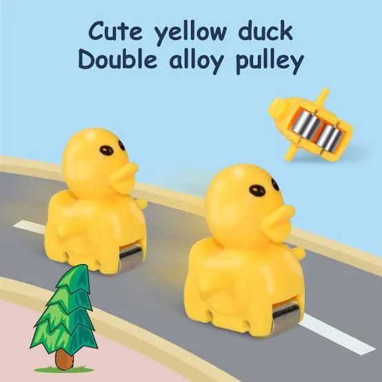 3 Pes Small Yellow  Duck For Electric Rail Racing Track Climbing Stairs Toy Music Duck Roller Coaster Toy Racing Duck Track For Boys And Girls Only Ducks image 5