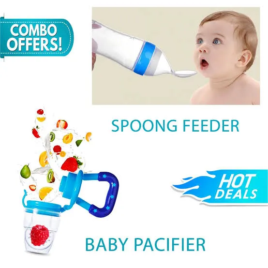New Combo Pack 4 in 1 Baby Fruit Pacifier - Baby Silicon Spoon Feeder Best Soother - Pair of Kneepad - Best Silicone U Tooth Brush Best Tool For New born image 6