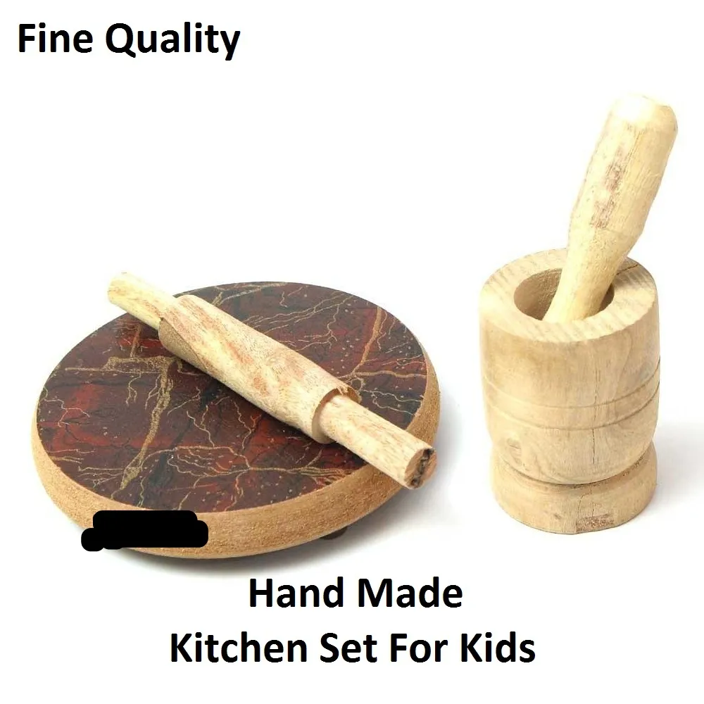Mini roti maker Small Chakla Belan With Masala Grinfer Wooden Rolling Pin And Board Chakla Belan Toy For Girls image 3