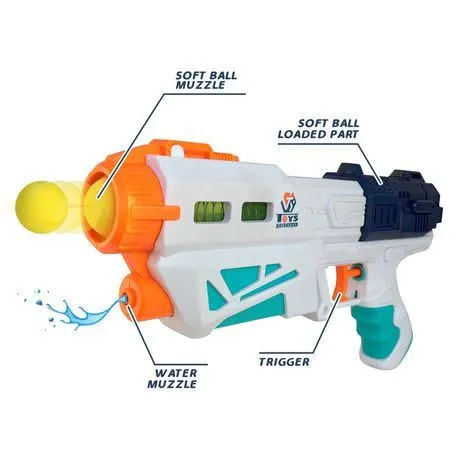 FunBlast Dual Function 5 Ball & Water Shoot Gunn Toy - Gunns Toys for Boys, Kids, Children | 2 in 1 Water Shoot Gun with 3 Bowling Pins & 5 Soft Ball Bullet Toy Gunss image 5