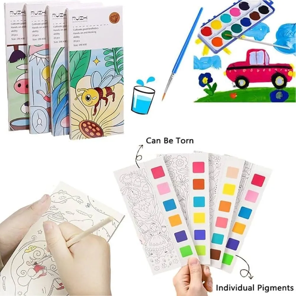 Pocket Watercolor Painting Book, DIY Magic Water Coloring Books with a Brush, Watercolor Pocket Palette, Reusable Paint with Water Books for Kid Age 3-10