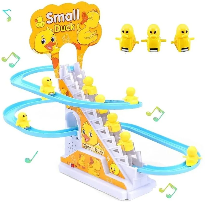 3 Pes Small Yellow  Duck For Electric Rail Racing Track Climbing Stairs Toy Music Duck Roller Coaster Toy Racing Duck Track For Boys And Girls Only Ducks image 6