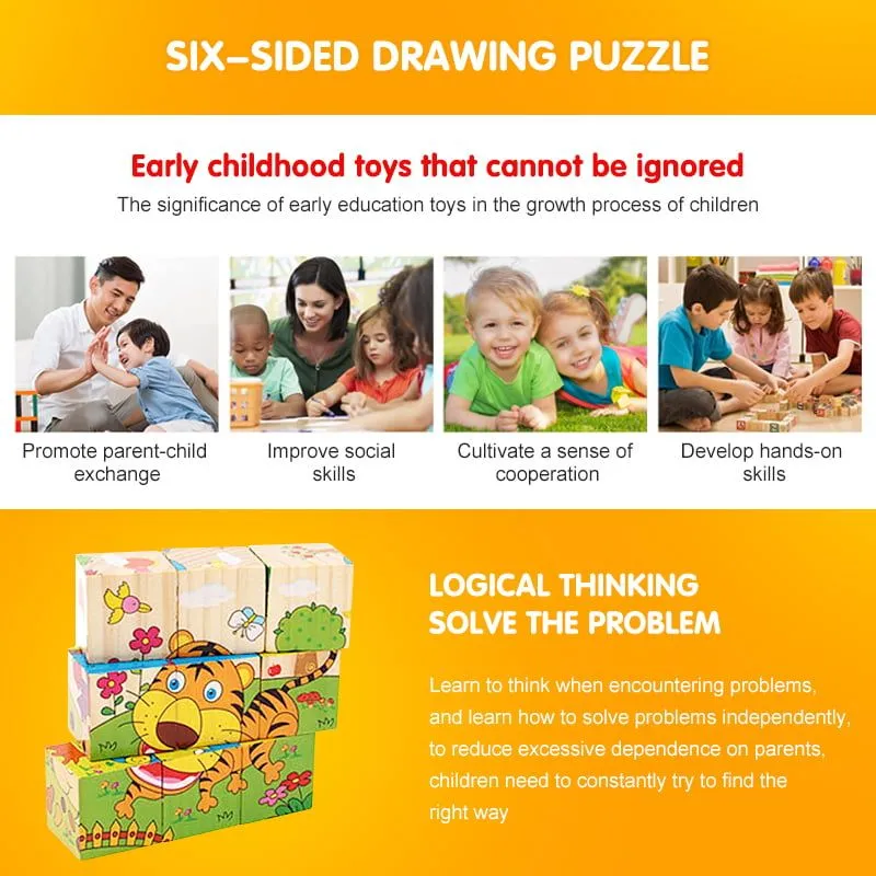  6 in 1 Wooden Block Puzzle 6 Sided Funny Universal Jigsaw Cubical Wooden Blocks  For 2 3 4+ Years Boy Girl Educational Montessori Toys Jigsaw Puzzle image 6