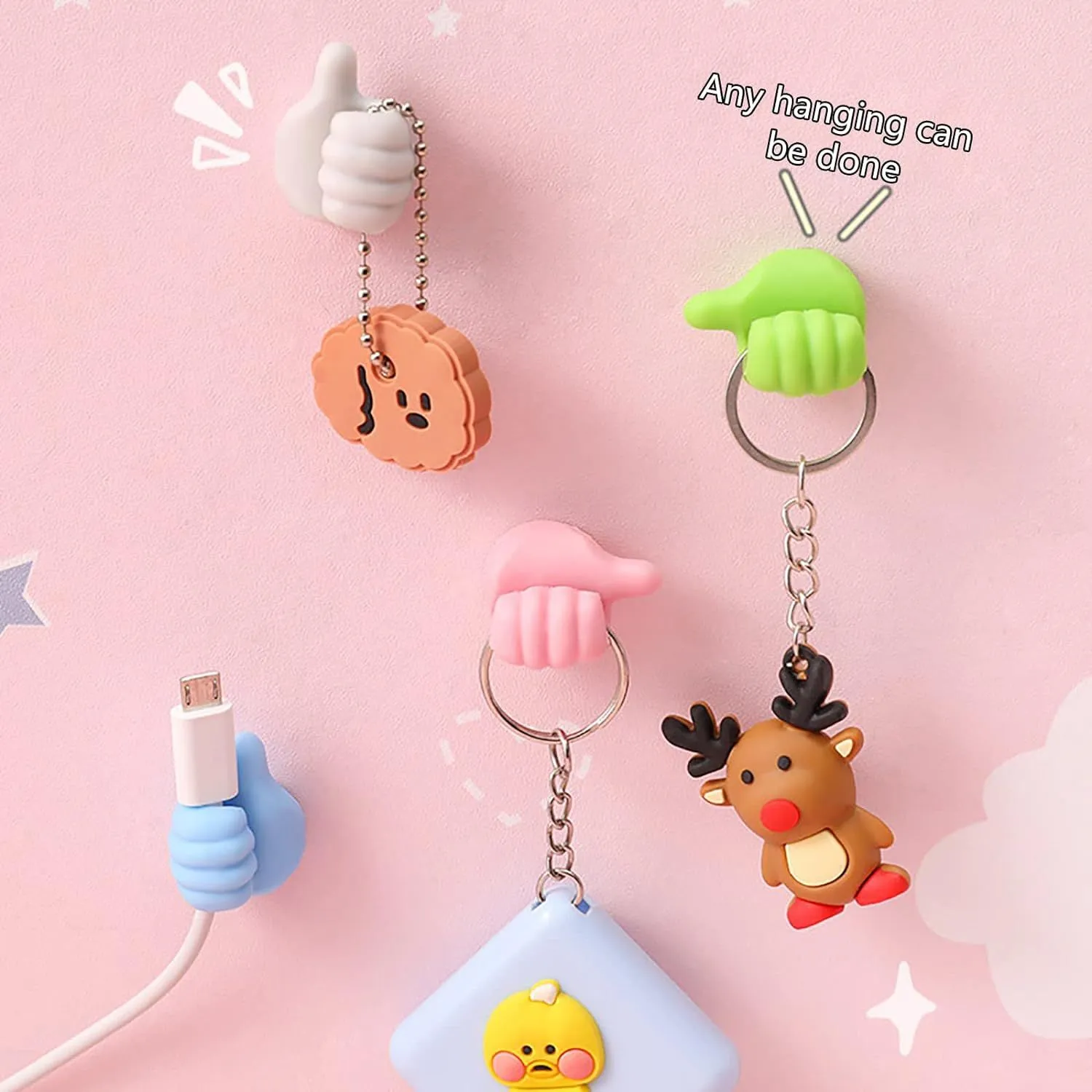 Self Adhesive Thumb Wall Hooks for Hanging, Cable Organizer Clips, No Punching Key Hook Holder, Multifunctional Utility Silicone Hooks Desk Wire Management, Random Color, Pack of 10 image 5