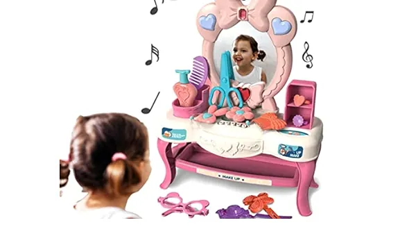 Beauty Set Girls Cosmetic Dresser Table Dress up Makeup Pretend Play Toys Simulative Toy Make up with Light and Music Makeup for Kid image 3