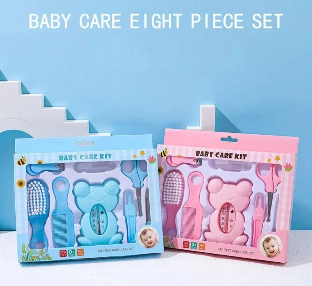 8pcs/set Baby Care Kit, Baby Safe Nail Clipper, Baby Bath Water Temperature Meter, Soft Hair Comb Brush image 1