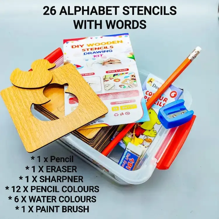 26 Pcs DIY Alphabets Wooden Drawing Aid Set Toys Children Painting Stencil Templates Coloring Board Kids Doodles Educational Puzzle Toy image 3