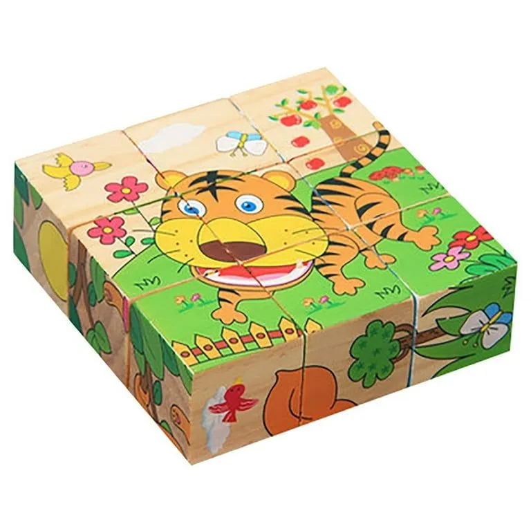  6 in 1 Wooden Block Puzzle 6 Sided Funny Universal Jigsaw Cubical Wooden Blocks  For 2 3 4+ Years Boy Girl Educational Montessori Toys Jigsaw Puzzle image 2