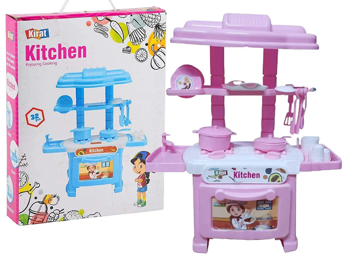 Hello Kitty/Disney Princess Themed Kids Play Kitchen Set - 32-Piece Pretend Cooking Toy with Utensils and Accessories for Ages 3+