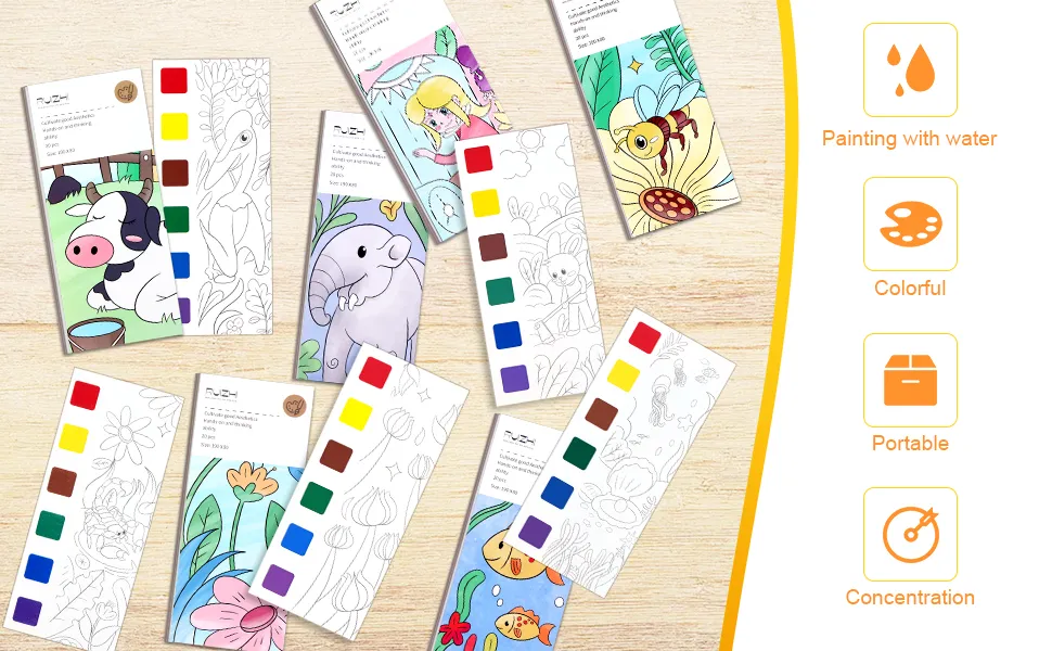 Pocket Watercolor Painting Book, DIY Magic Water Coloring Books with a Brush, Watercolor Pocket Palette, Reusable Paint with Water Books for Kid Age 3-10 image 6
