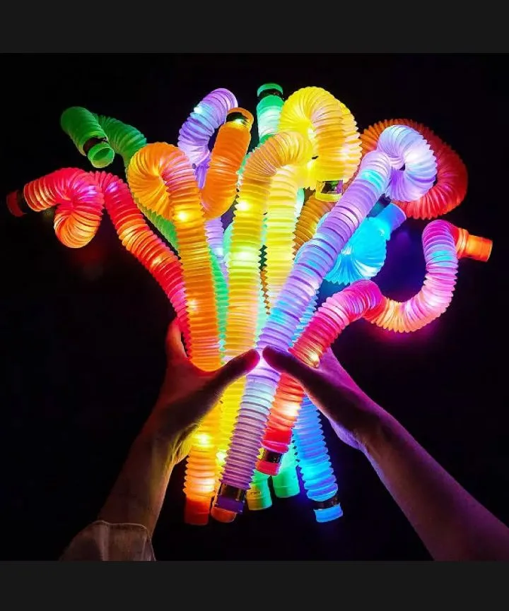 Pack of 12 LED Light Up Pop Tubes Sensory Fidget Toys Party Favors for Kids Glow in The Dark Fidget Tubes Pull and Stretch Tubes Fidget Toys for Kids Birthday Party Goodie Bag Stuffers Supplies image 4