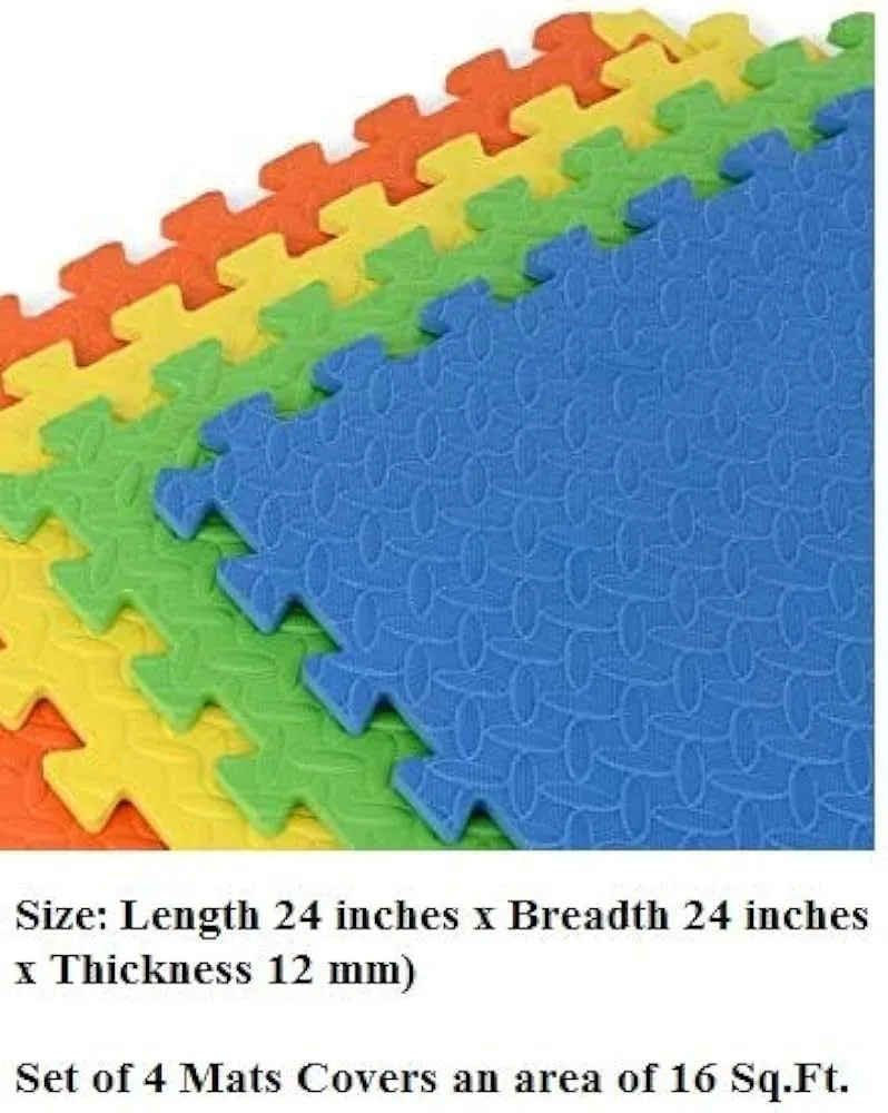 Foam Floor Mats - Interlocking EVA Foam Padding for Home Gym 2 x 2 Feet- Non-Toxic 4-Piece Play Mat Set for Toddlers, Babies, and Kids (Multicolor) image 2
