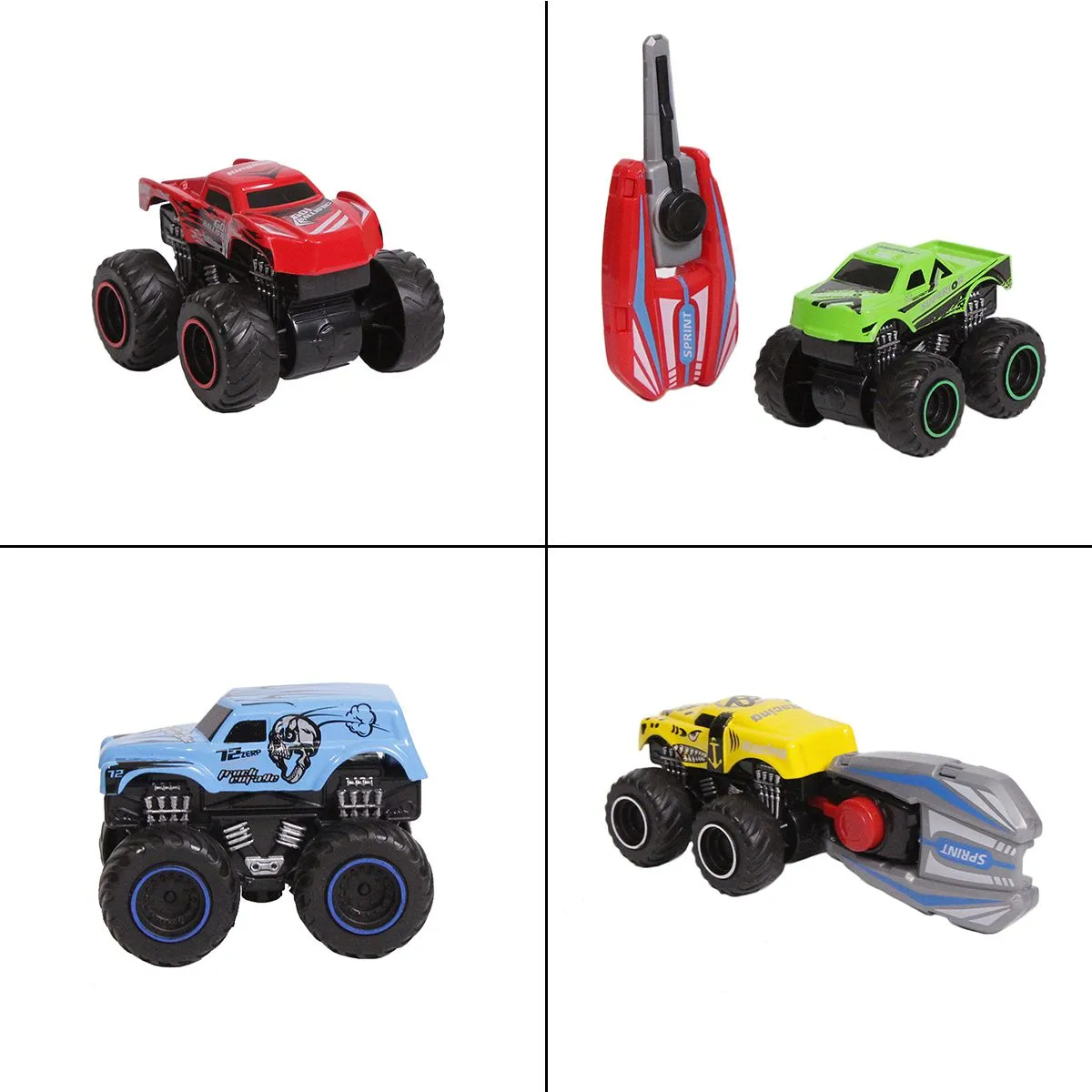 4 Pcs Hot Wheel Monster Trucks With Speed Launcher Ejector For Kids Toddler Monster Truck Toys For Boys Hotwheel 4 Pcs Pack Mini Monster Trucks With Key Launcher Gift image 1