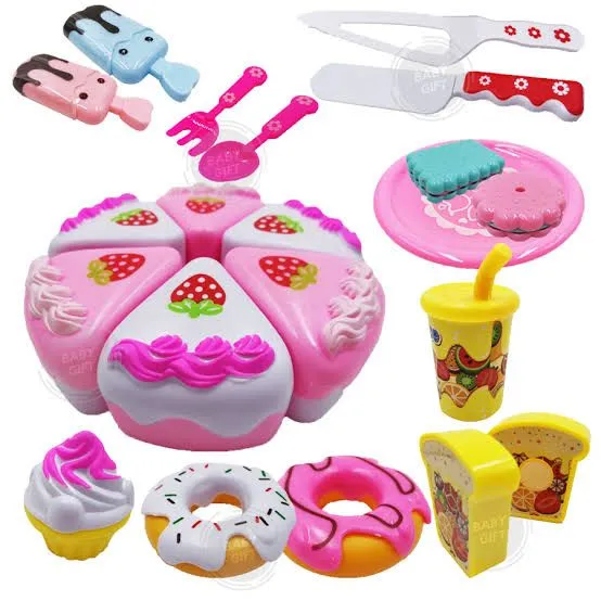 Kids Kitchen Toys DIY Cutting Birthday Cake Pretend Play Food pink - 22 Pcs image 1