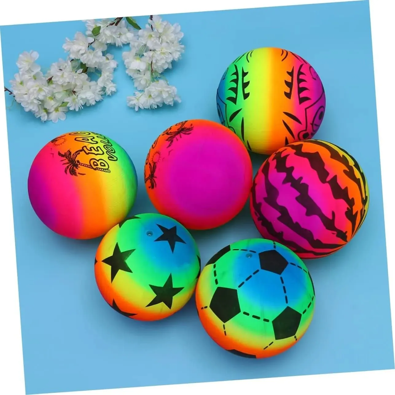 6 Inch Inflatable Rainbow Ball - Colorful Inflatable Beach Balls - Swimming Pool Toys Outdoor Game for Backyard Beach Party Supplies, 6 Inches image 5
