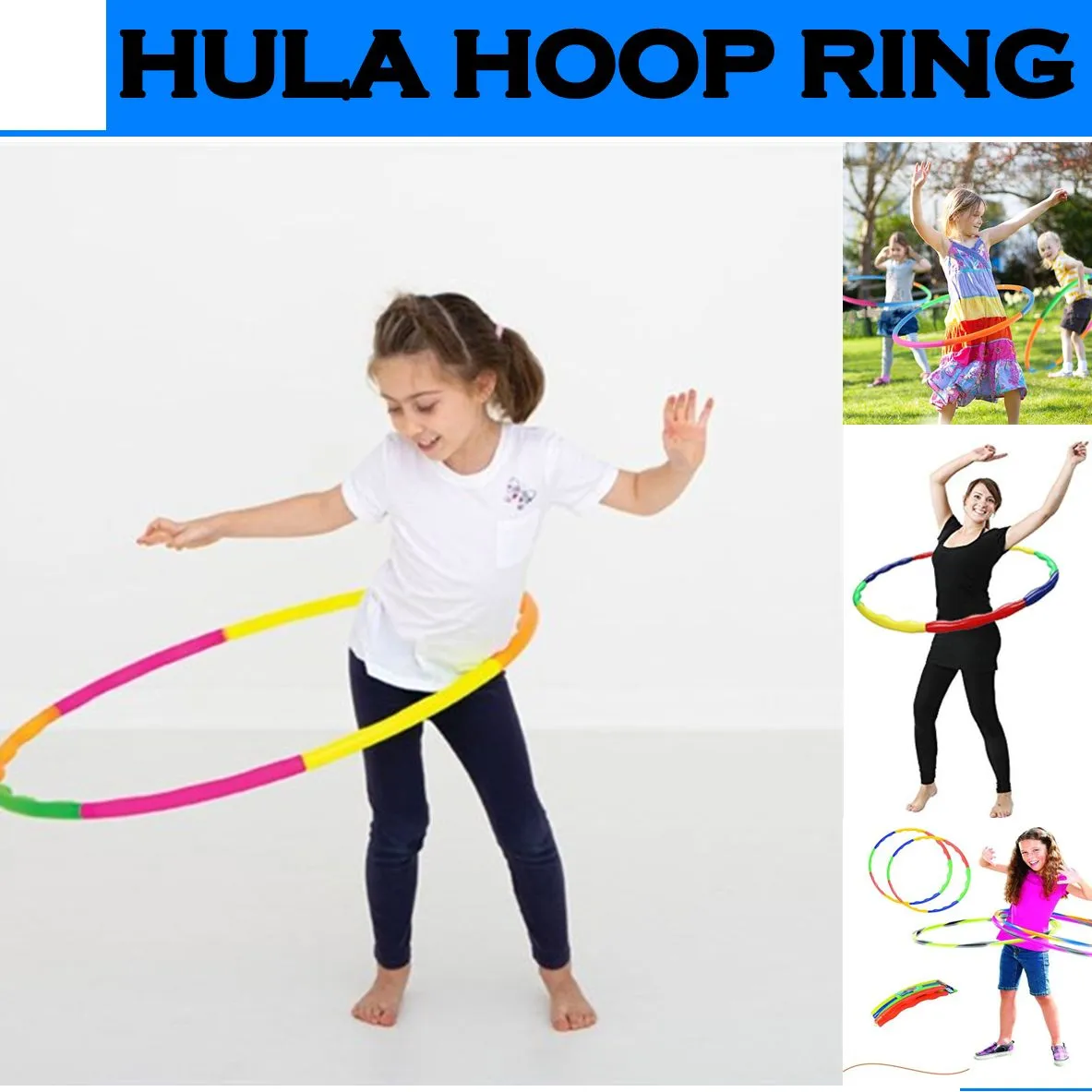 6 Pes Hula Hoop Ring For Girls, Boys, Kids & Adults | Hula Hoop Weighted Abdominal Massage Fitness Exercise Playing Adjustable Twister Rings image 2