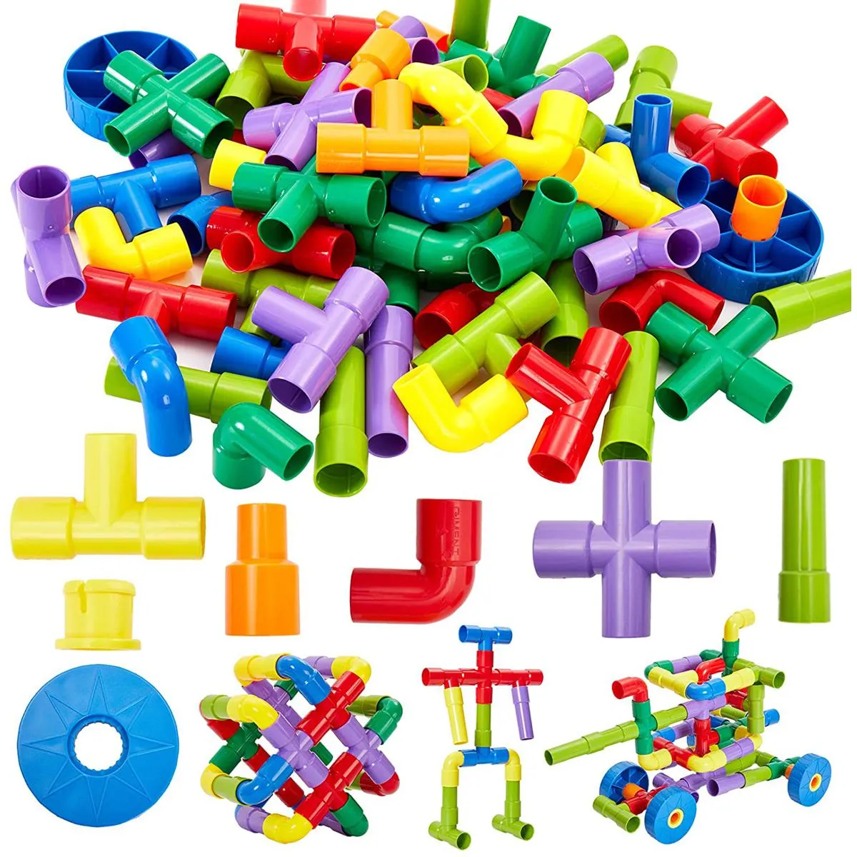 STEM Building Blocks Colorful Pipe Tube Creative Puzzle Construction Set with Wheels image 3