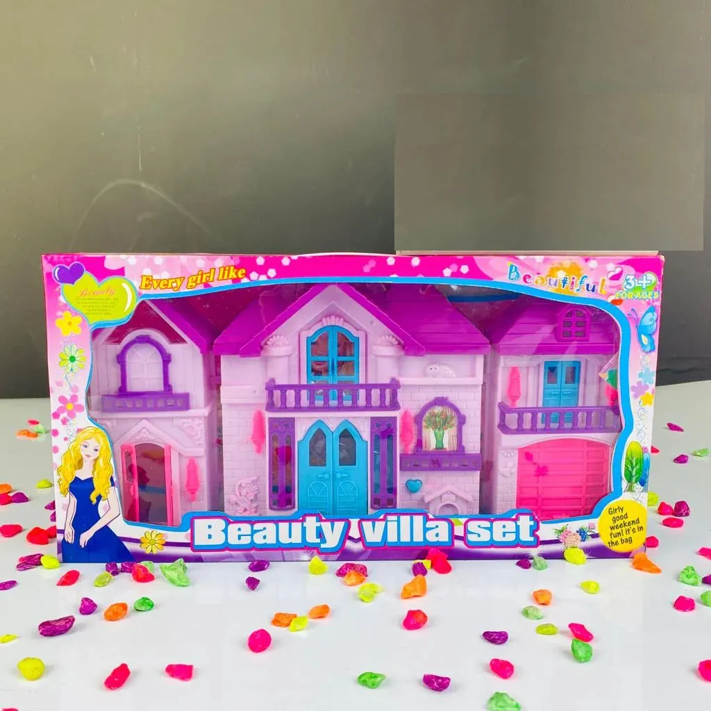 Doll House - Happy Family Villa Set For Girls - Lovely Pink Doll House For Girls - Pink Color Dollhouse Furniture Set - 85 x 40 x 60 cm image 3