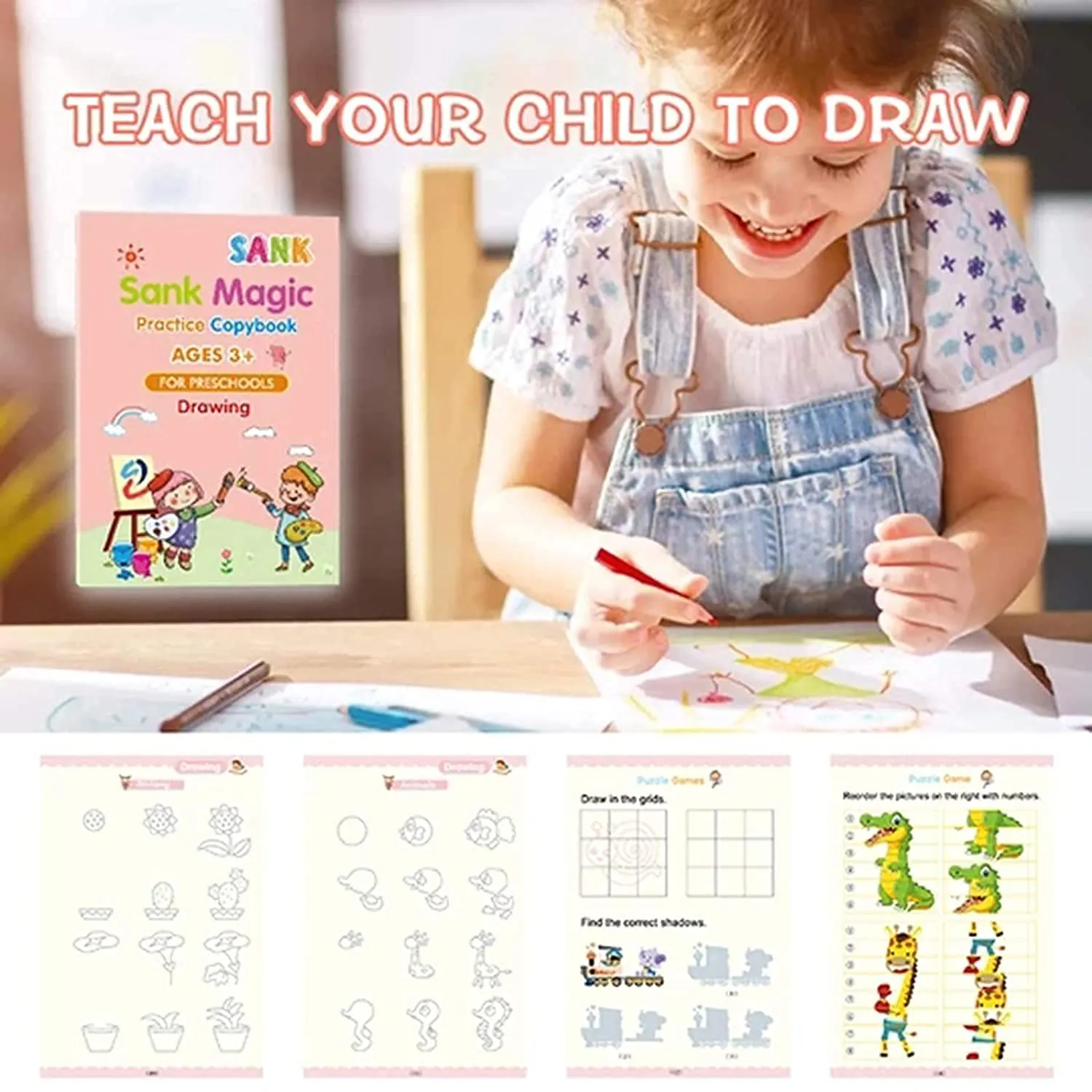 Sank Magic Practice Copybooks with Magic Pen - Reusable Handwriting Workbook for Kids - English Letters, Numbers, Addition, Subtraction, Drawing, and Calligraphy Pens Set for Beginners image 5